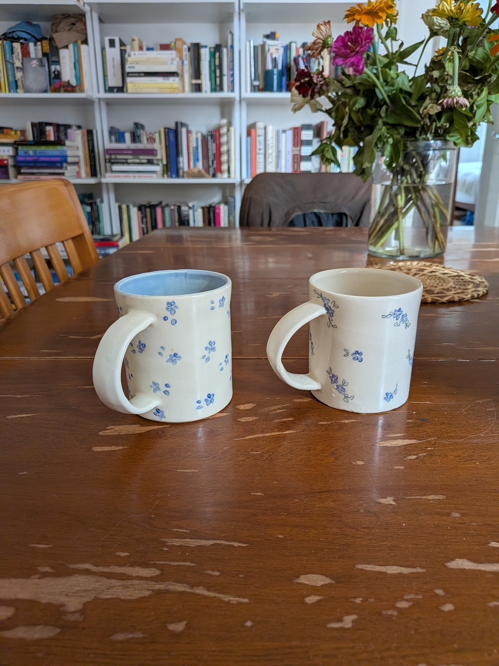 Handmade Blue And White Floral Mugs